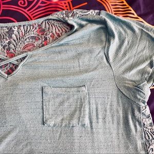 ❌SOLD❌PLUS! Seafoam Green Tee-Shirt w/Lace Detail